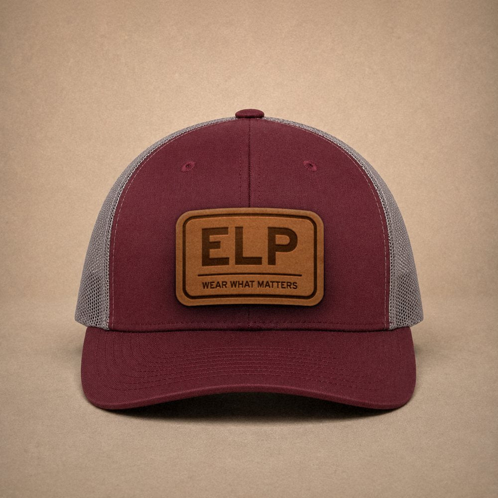 Maroon El Paso hats — El Paso ELP Leather Patch Trucker Hat