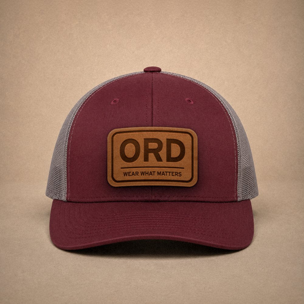 Maroon Chicago hats — Chicago ORD Leather Patch Trucker Hat