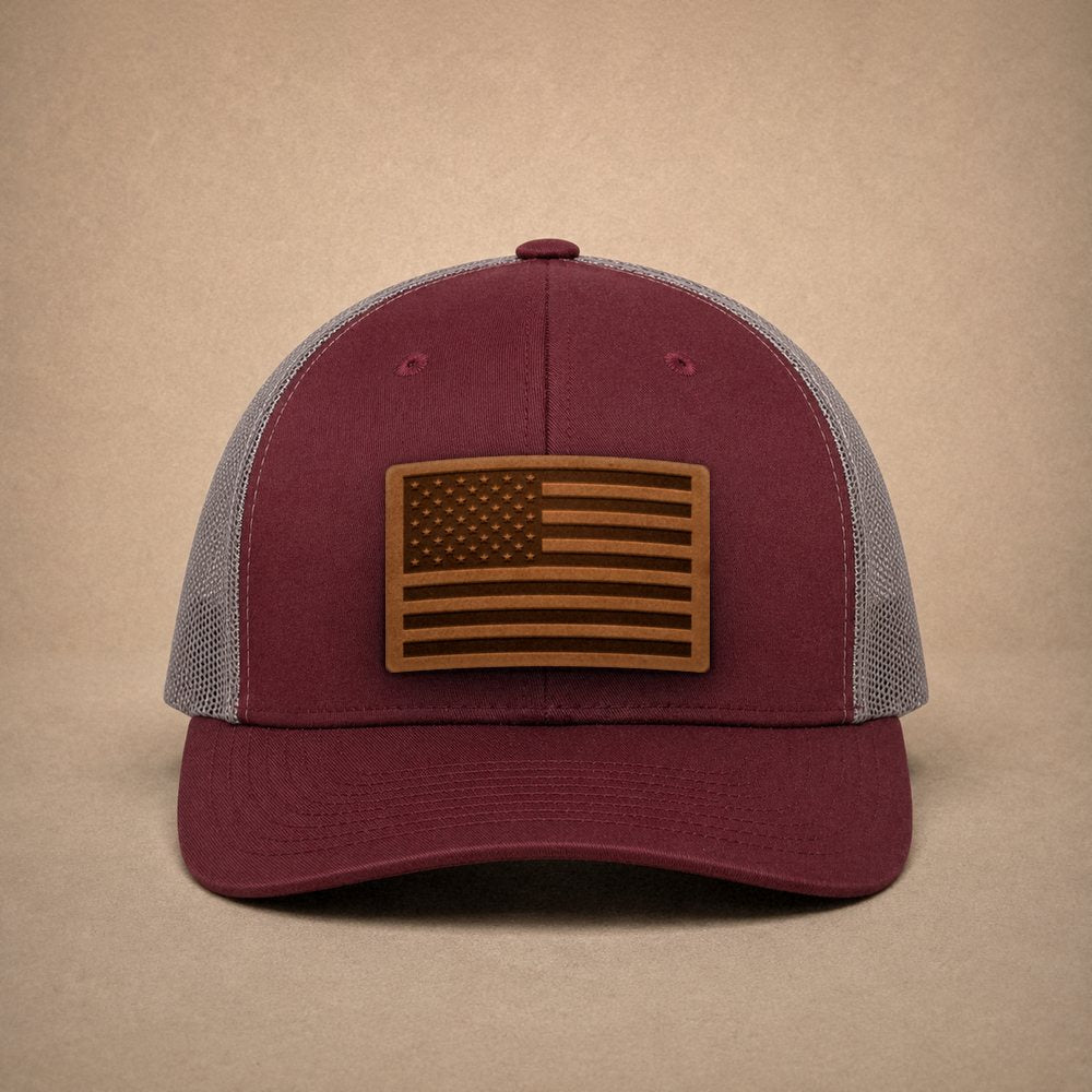 USA Flag Leather Patch Trucker Hat