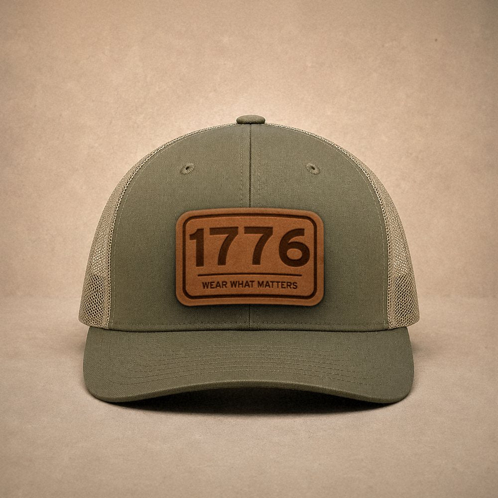 Moss USA hats — 1776 Leather Patch Trucker Hat