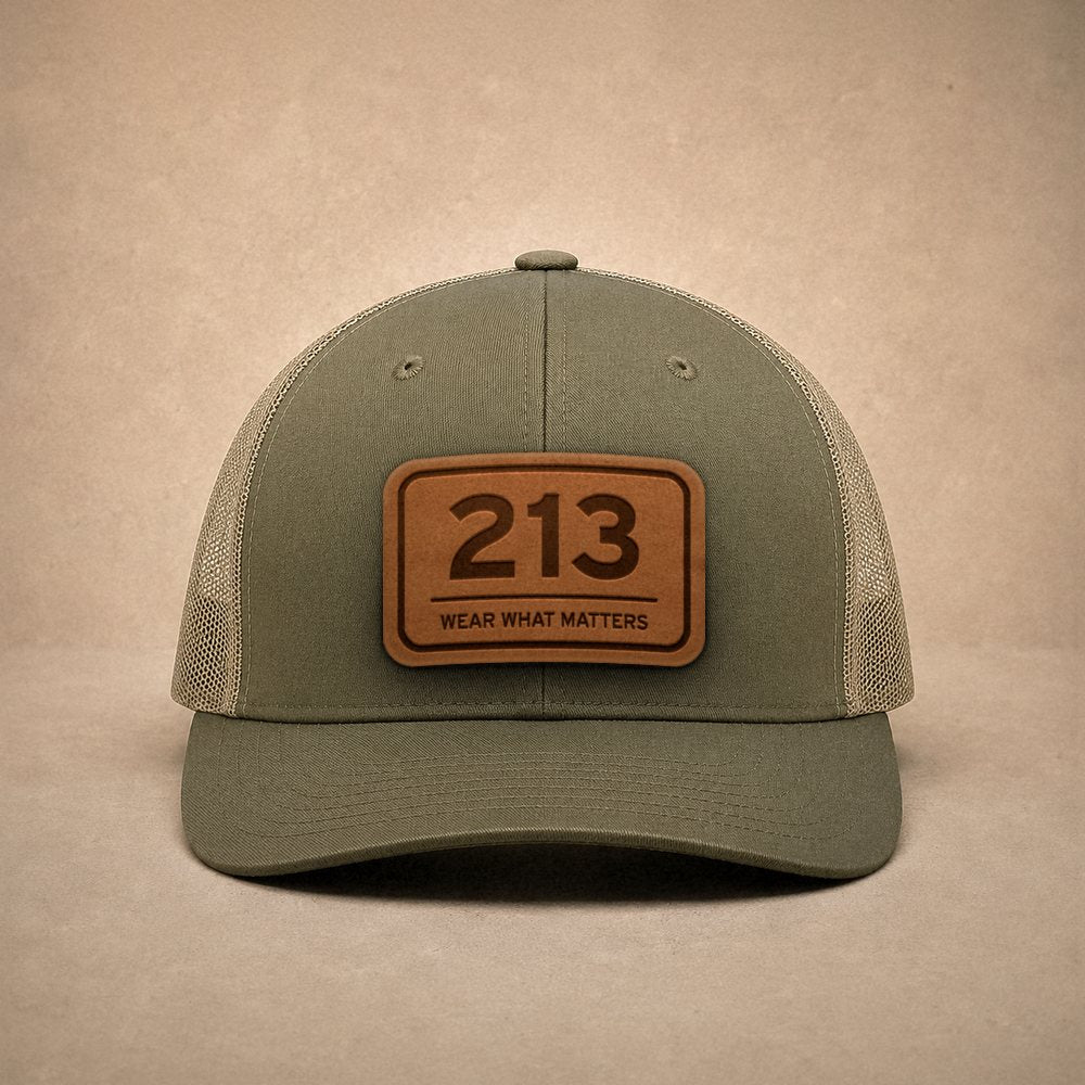 Moss Los Angeles hats — Los Angeles 213 Leather Patch Trucker Hat
