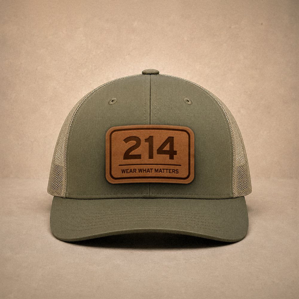 Moss Dallas hats — Dallas 214 Leather Patch Trucker Hat