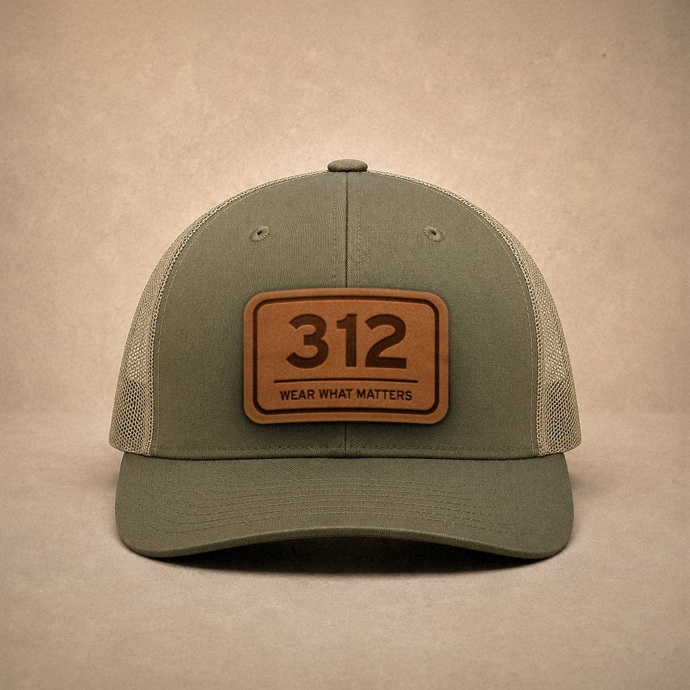Moss Chicago hats — Chicago 312 Leather Patch Trucker Hat