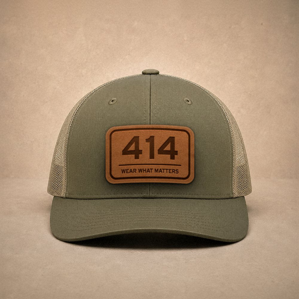 Moss Milwaukee hats — Milwaukee 414 Leather Patch Trucker Hat