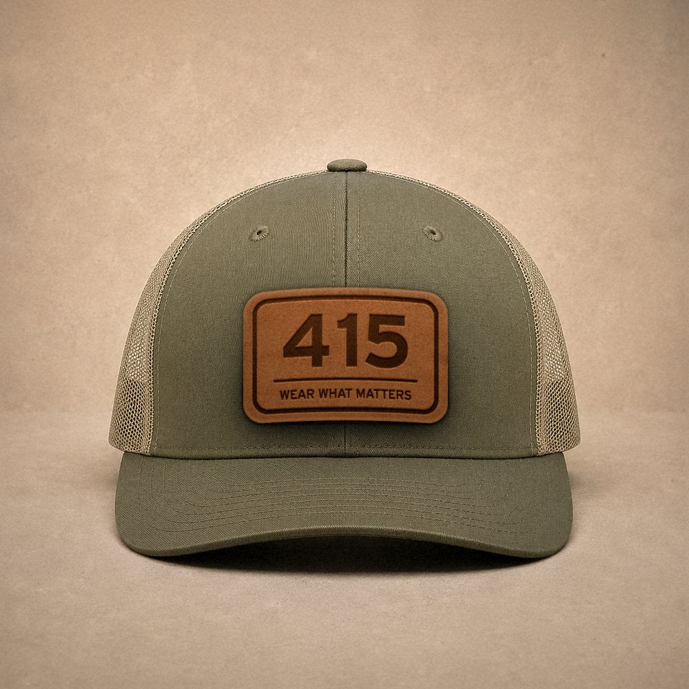 Moss San Francisco hats — San Francisco 415 Leather Patch Trucker Hat