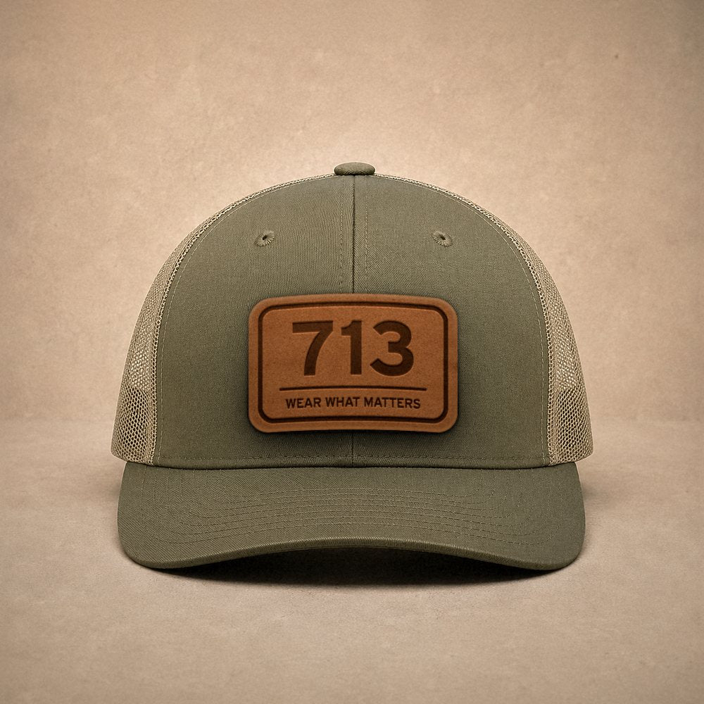 Moss Houston hats — Houston 713 Leather Patch Trucker Hat