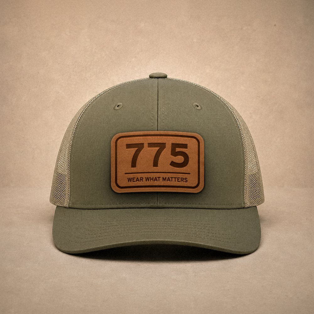 Moss Reno hats — Reno 775 Leather Patch Trucker Hat