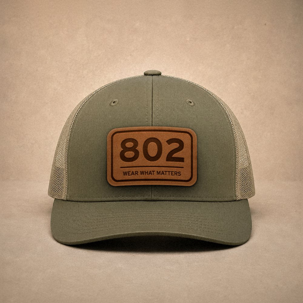 Moss Vermont hats — Vermont 802 Leather Patch Trucker Hat