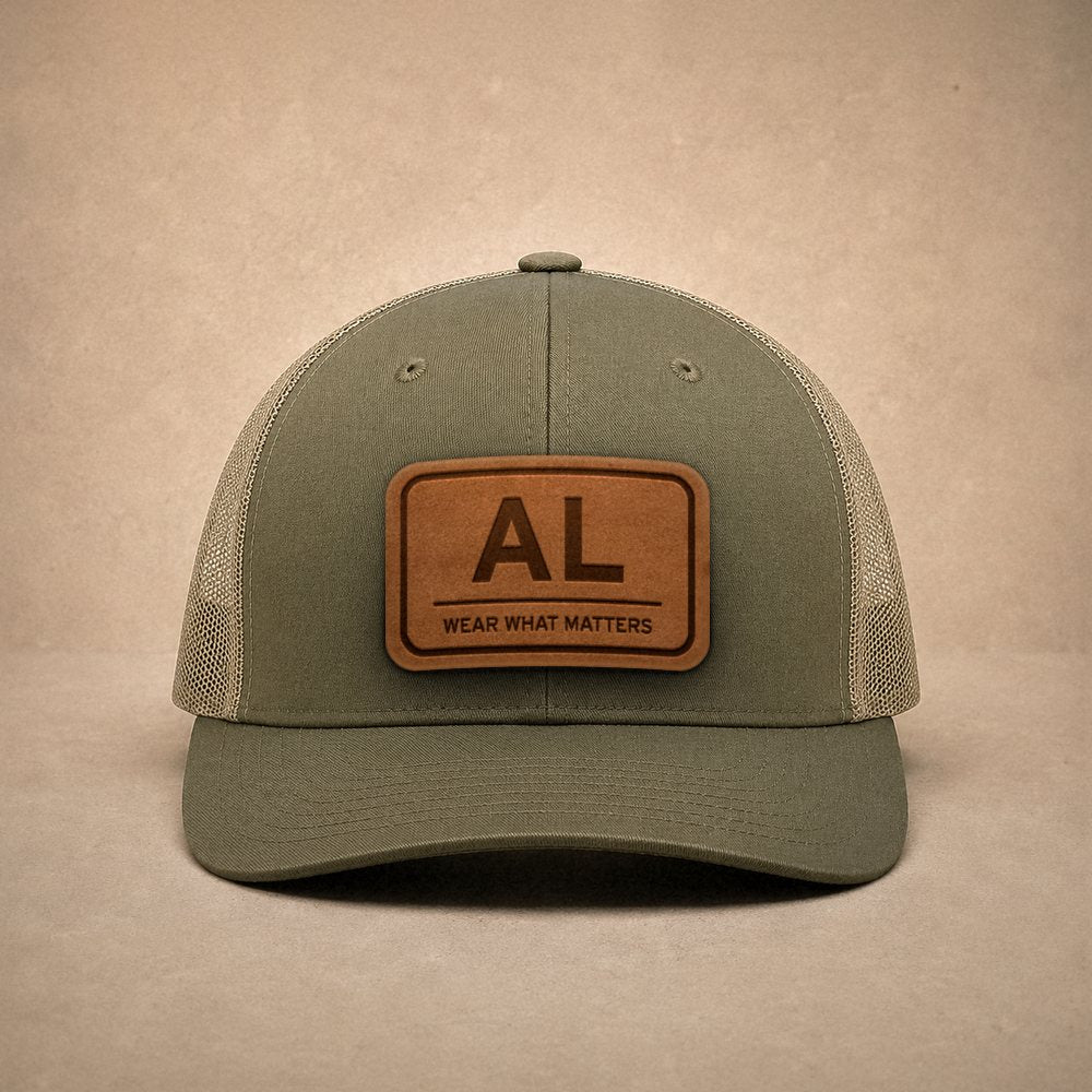 Moss Alabama hats — Alabama AL Leather Patch Trucker Hat