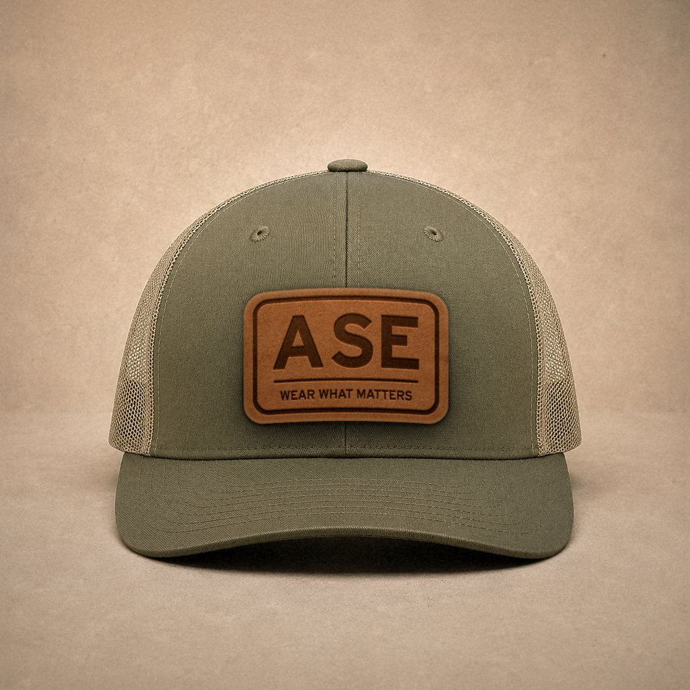 Moss Aspen hats — Aspen ASE Leather Patch Trucker Hat