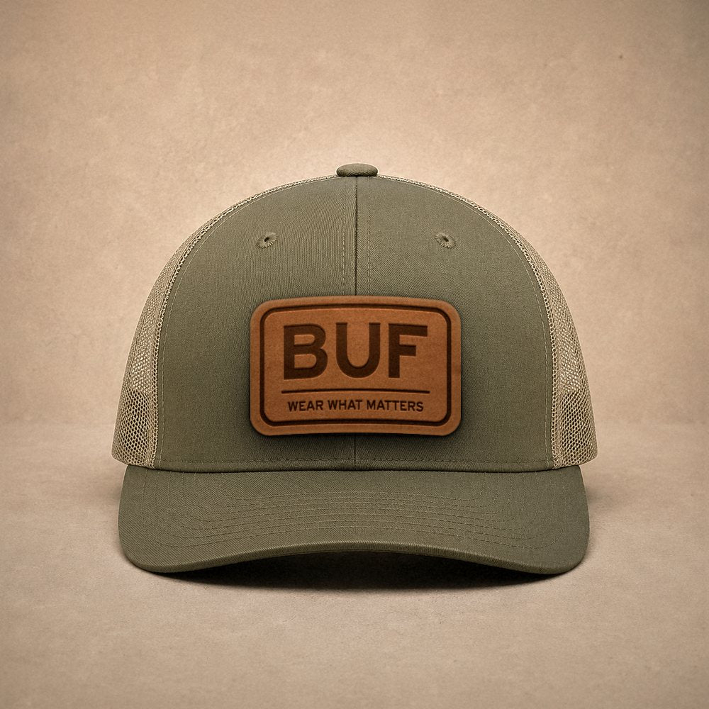 Moss Buffalo hats — Buffalo BUF Leather Patch Trucker Hat