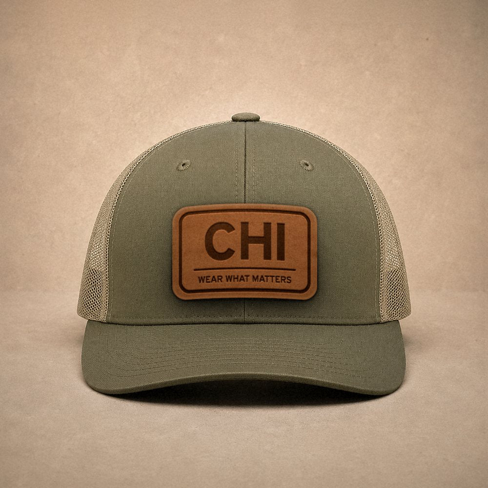 Moss Chicago hats — Chicago CHI Leather Patch Trucker Hat