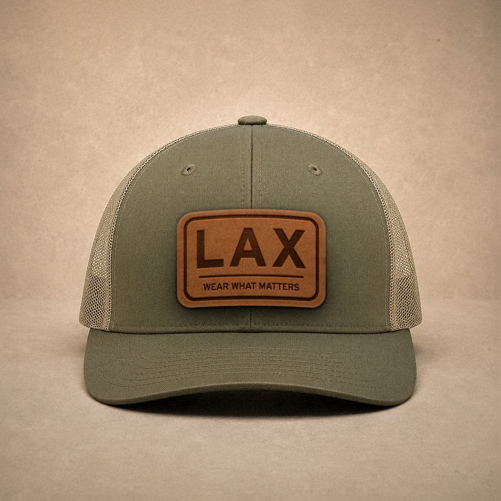 Moss Los Angeles hats — Los Angeles LAX Leather Patch Trucker Hat