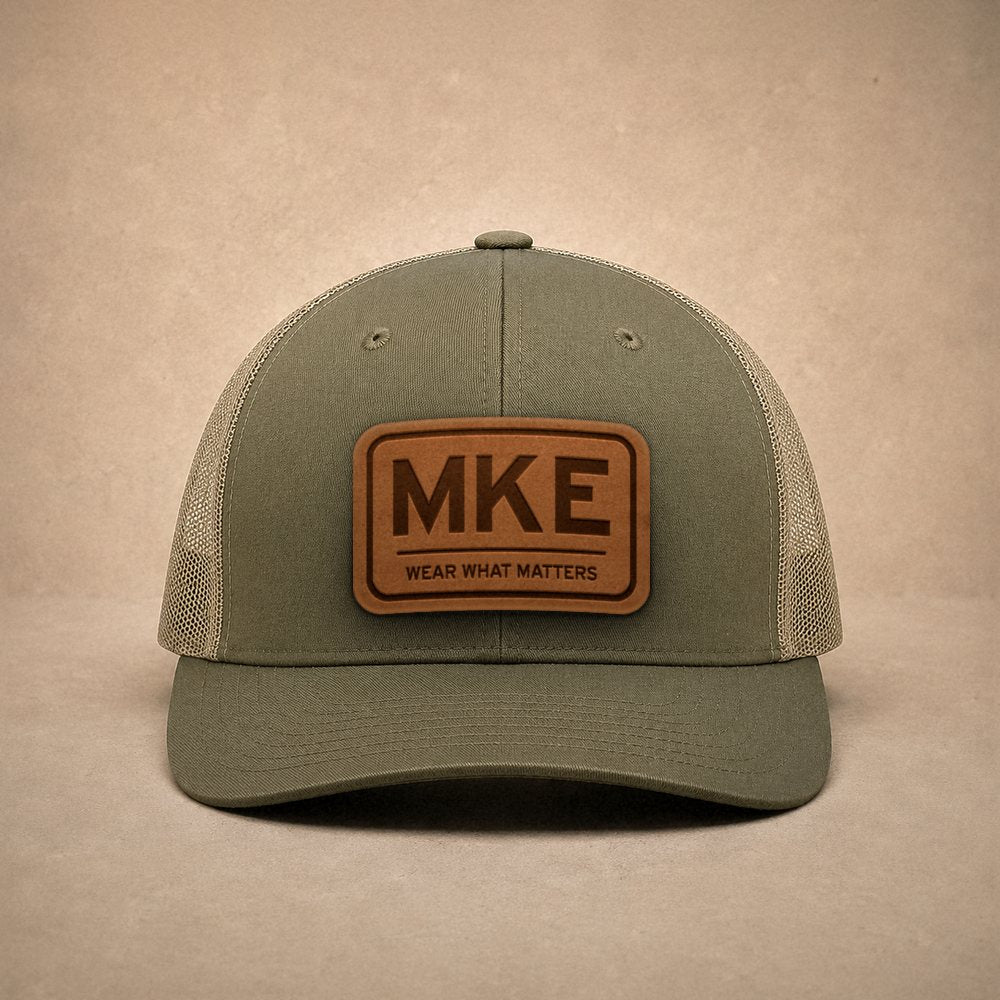 Moss Milwaukee hats — Milwaukee MKE Leather Patch Trucker Hat
