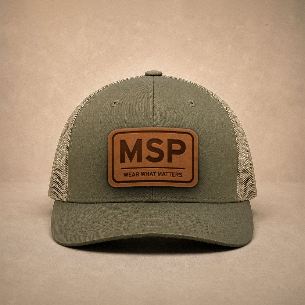 Moss Minneapolis hats — Minneapolis MSP Leather Patch Trucker Hat