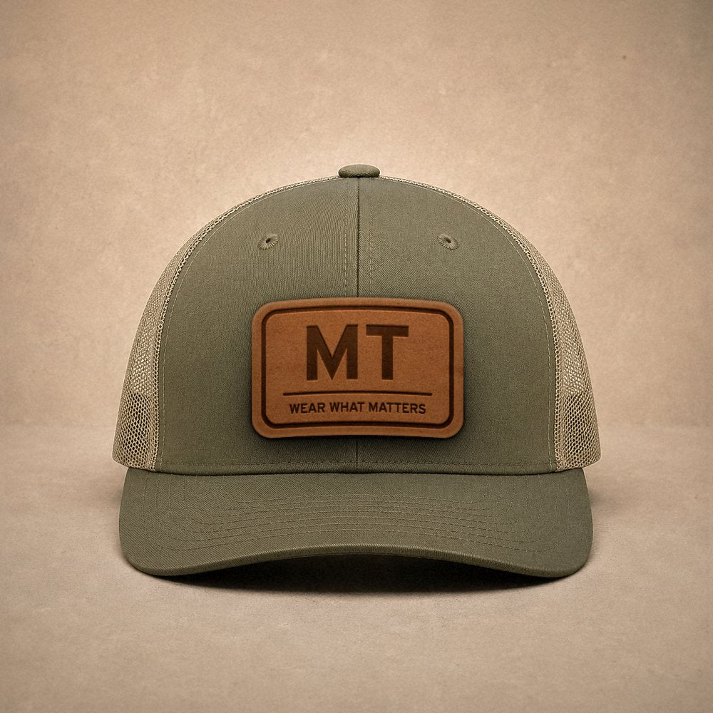 Moss Montana hats — Montana MT Leather Patch Trucker Hat
