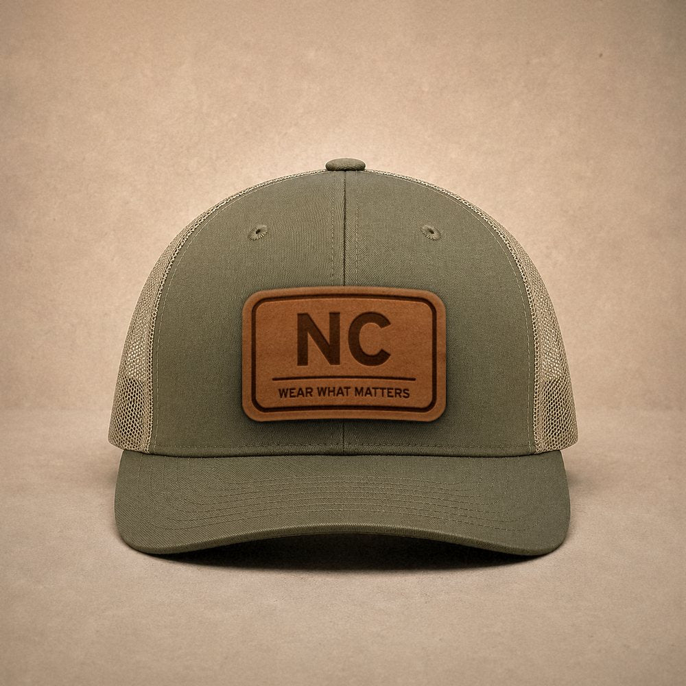 Moss North Carolina hats — North Carolina NC Leather Patch Trucker Hat