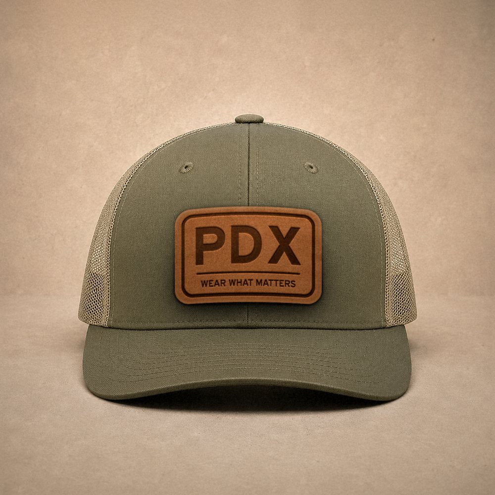 Moss Portland hats — Portland PDX Leather Patch Trucker Hat