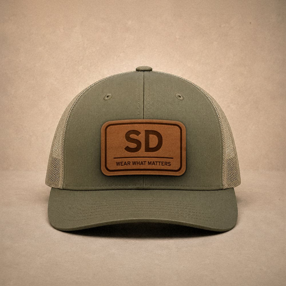 Moss South Dakota hats — South Dakota SD Leather Patch Trucker Hat