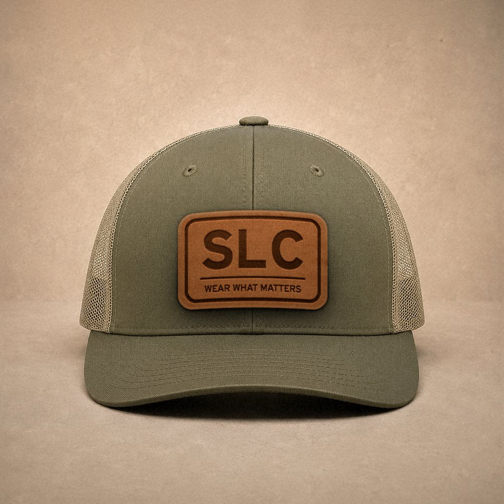 Moss Salt Lake City hats — Salt Lake City SLC Leather Patch Trucker Hat