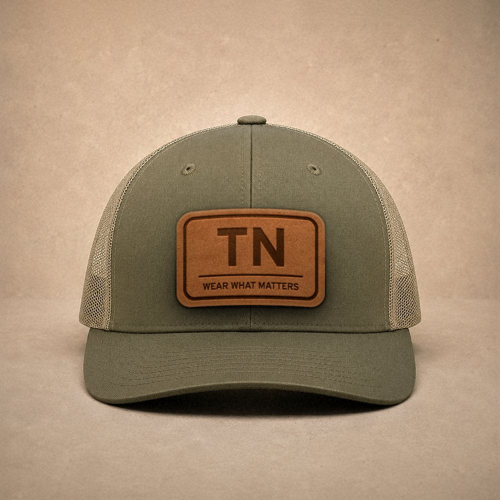 Moss Tennessee hats — Tennessee TN Leather Patch Trucker Hat