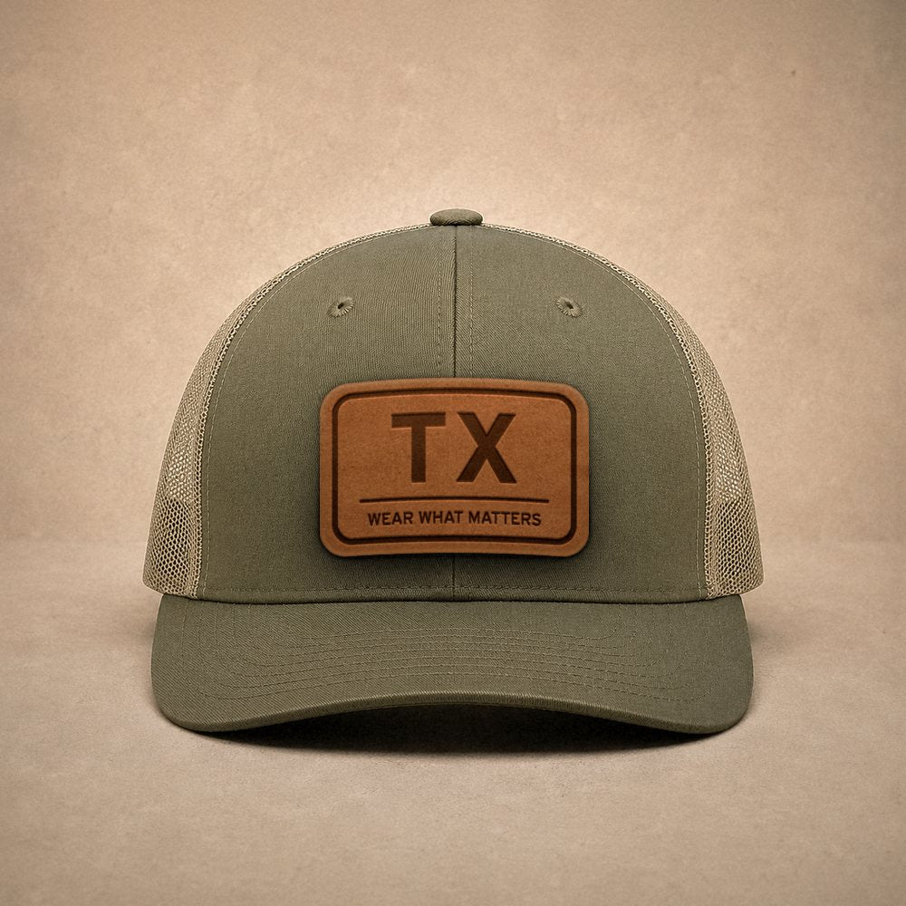 Moss Texas hats — Texas TX Leather Patch Trucker Hat