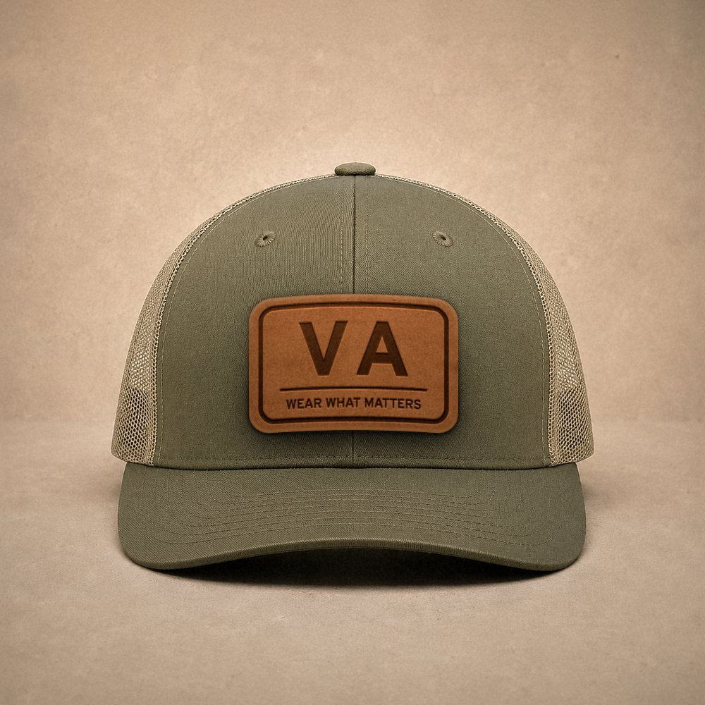Moss Virginia hats — Virginia VA Leather Patch Trucker Hat