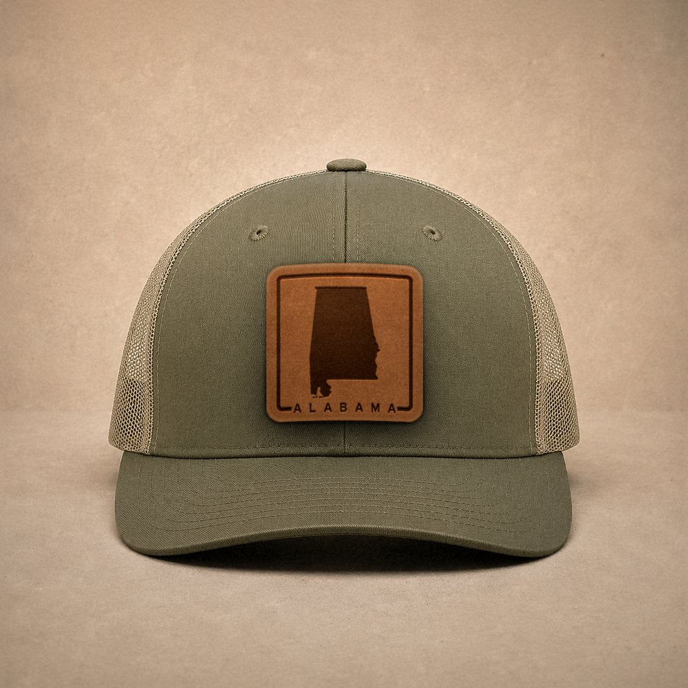 Moss Alabama hats — Alabama Outline Leather Patch Trucker Hat
