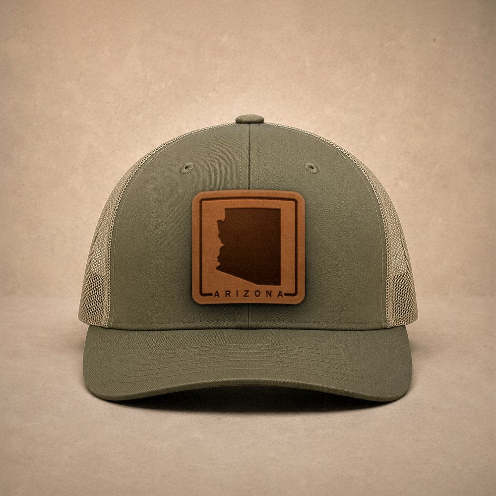 Moss Arizona hats — Arizona Outline Leather Patch Trucker Hat