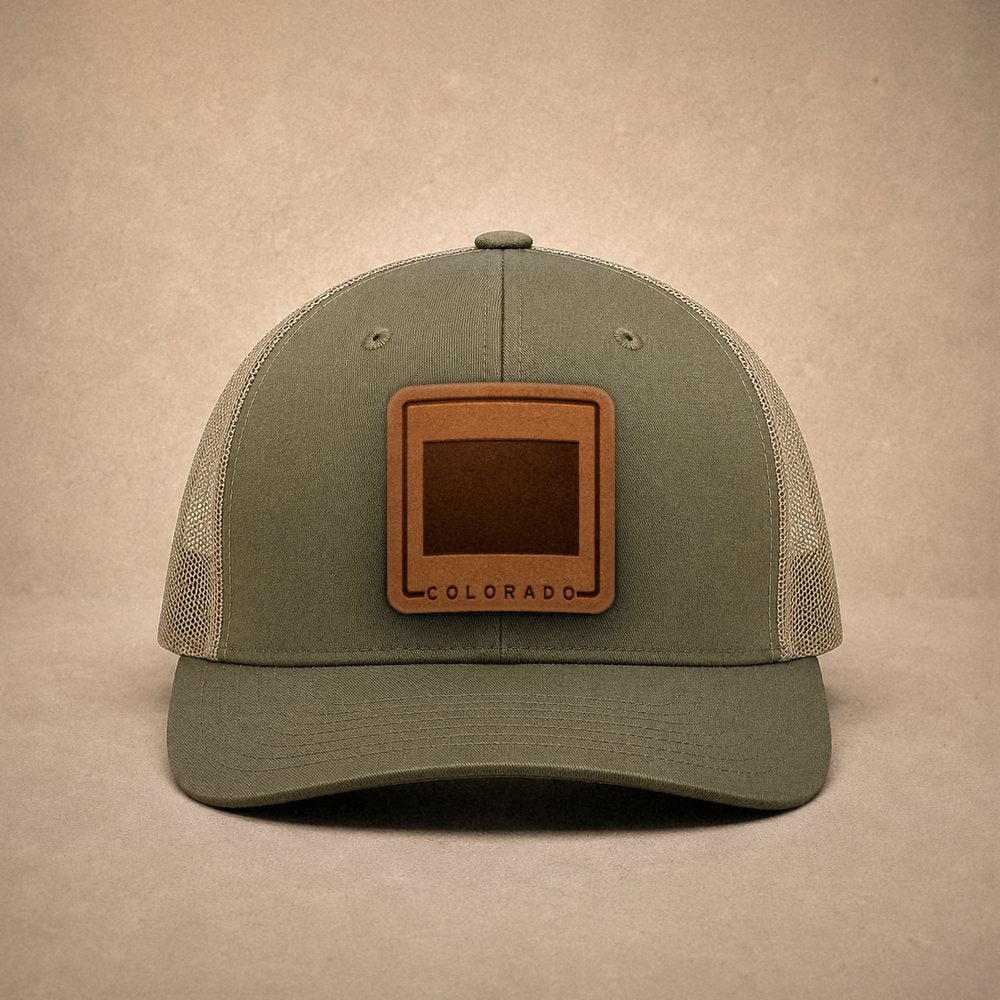 Moss Colorado hats — Colorado Outline Leather Patch Trucker Hat