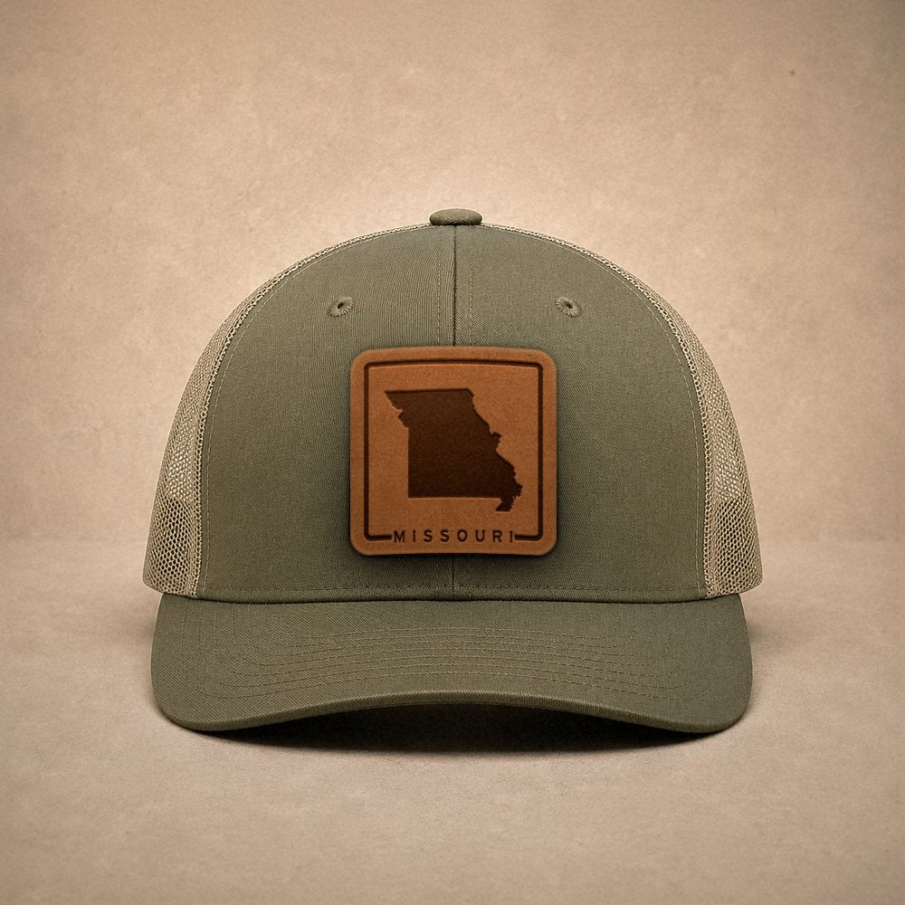 Moss Missouri hats — Missouri Outline Leather Patch Trucker Hat