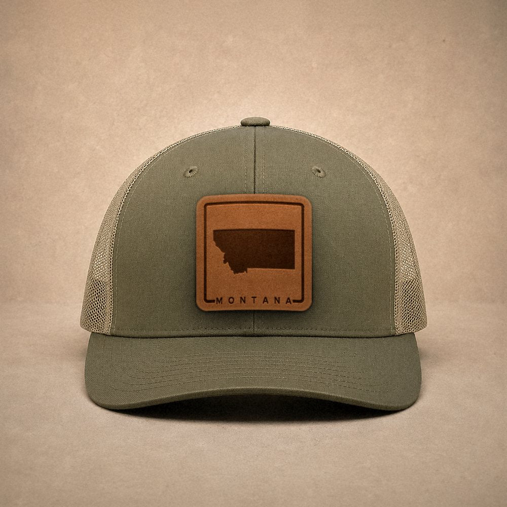 Moss Montana hats — Montana Outline Leather Patch Trucker Hat