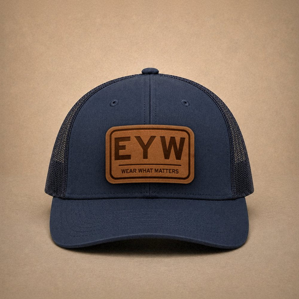 Navy Key West hats — Key West EYW Leather Patch Trucker Hat