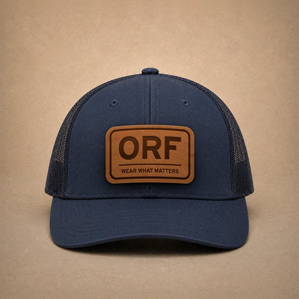 Navy Norfolk hats — Norfolk ORF Leather Patch Trucker Hat