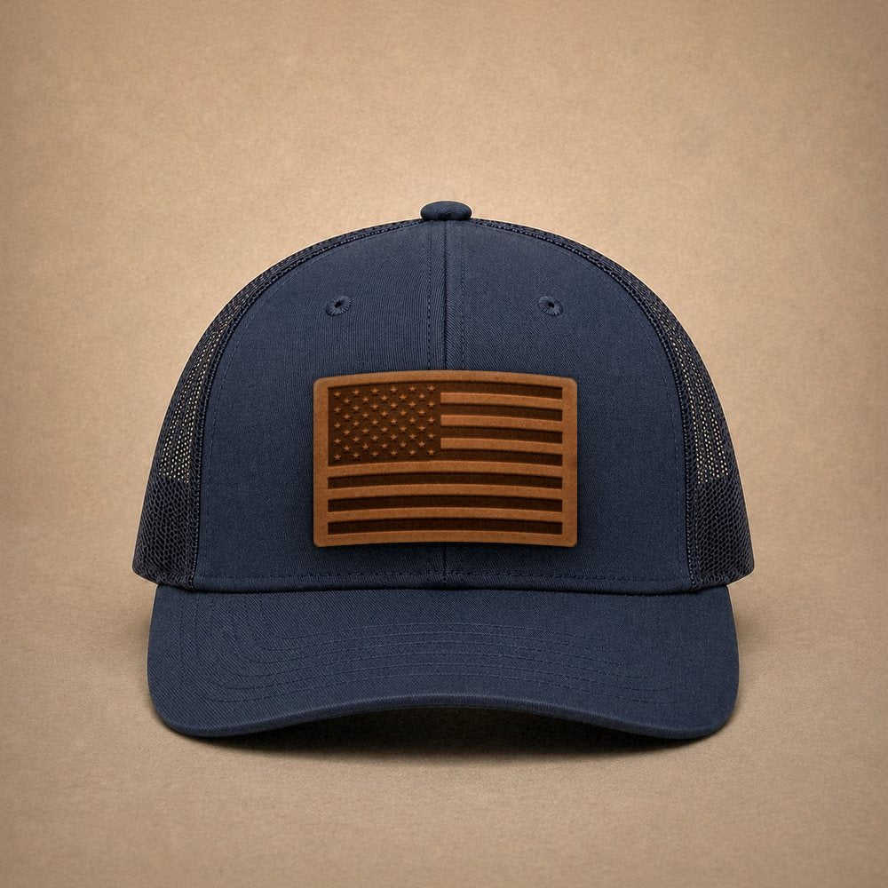 USA Flag Leather Patch Trucker Hat