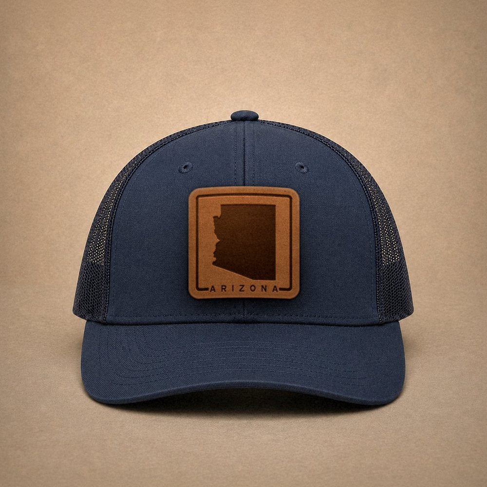 Navy Arizona hats — Arizona Outline Leather Patch Trucker Hat