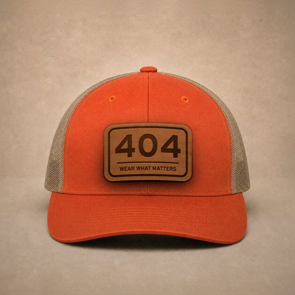 Orange Atlanta hats — Atlanta 404 Leather Patch Trucker Hat