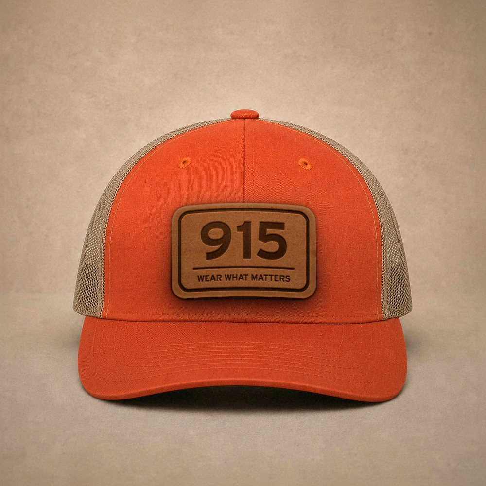 Orange El Paso hats — El Paso 915 Leather Patch Trucker Hat