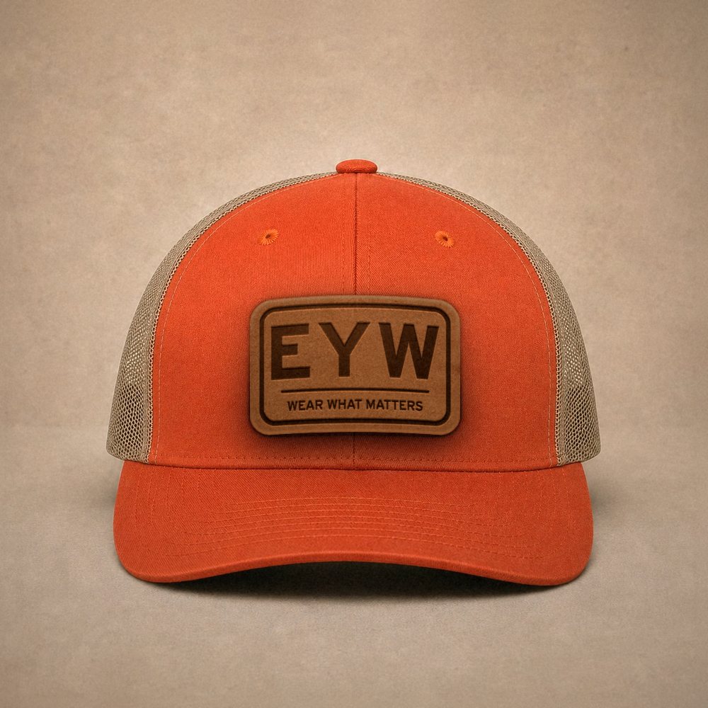 Orange Key West hats — Key West EYW Leather Patch Trucker Hat