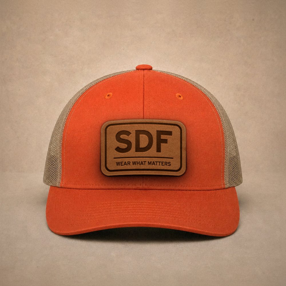 Orange Louisville hats — Louisville SDF Leather Patch Trucker Hat