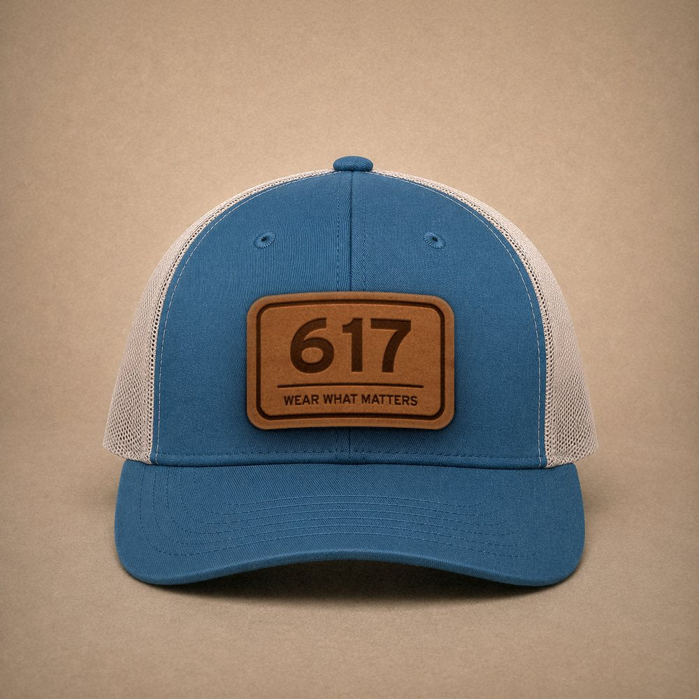 Steel Blue Boston hats — Boston 617 Leather Patch Trucker Hat