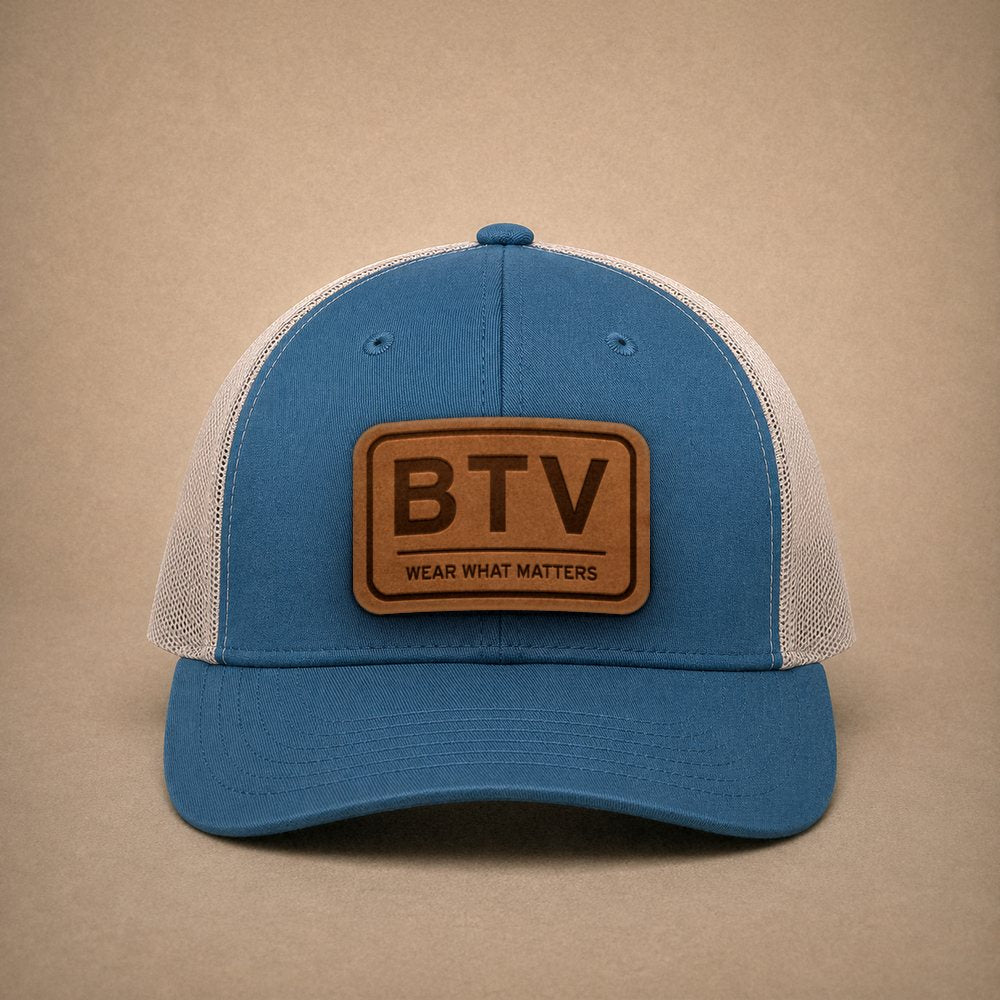 Steel Blue Burlington hats — Burlington BTV Leather Patch Trucker Hat
