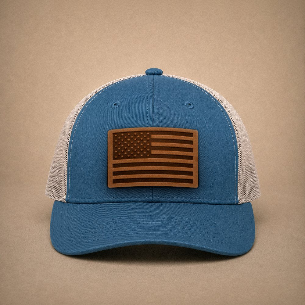 USA Flag Leather Patch Trucker Hat