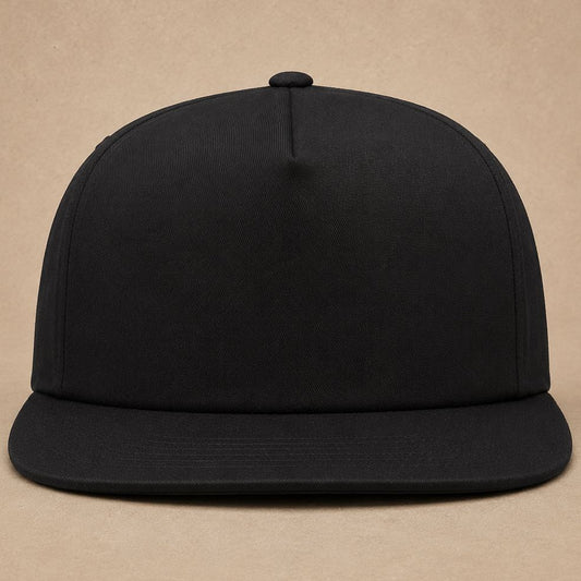 Black custom flat brim hats — Custom Leather Patch Flat Brim Hat
